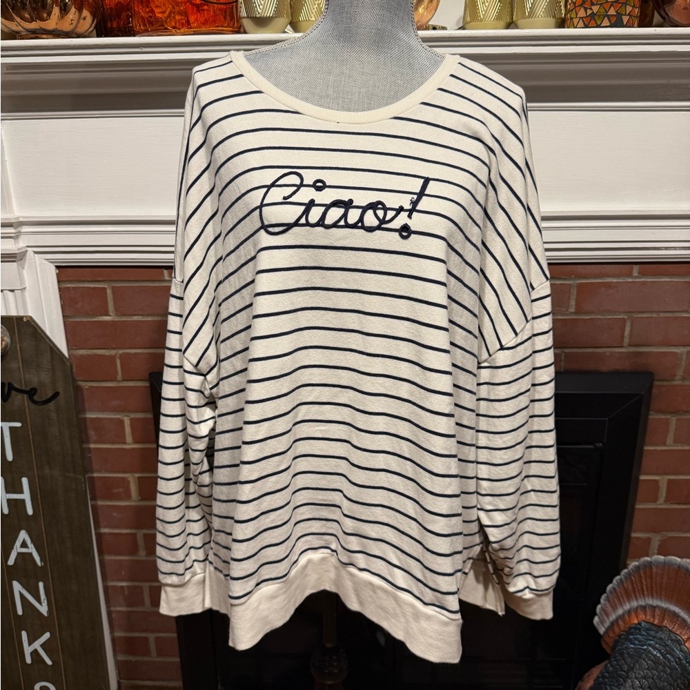 Torrid Belle + Isle Navy and Cream Striped Sweatshirt - Torrid Size 4-